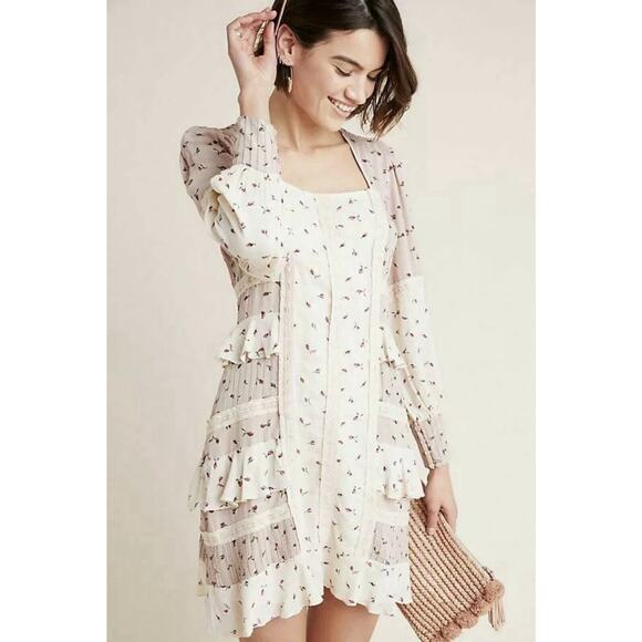 SWK Dresses & Skirts - Anthropologie Seen Worn Kept Dress Small Ruffles Long Sleeve Open Floral Pink